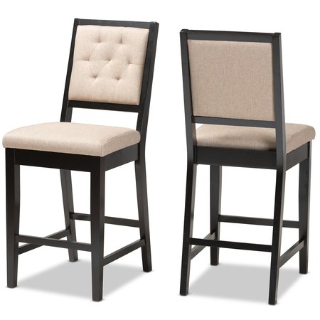 Baxton Studio Gideon ModernSand Fabric Upholstered and Dark Brown Finished Wood 2-Piece Counter Stool Set PR 194-2PC-12146-ZORO